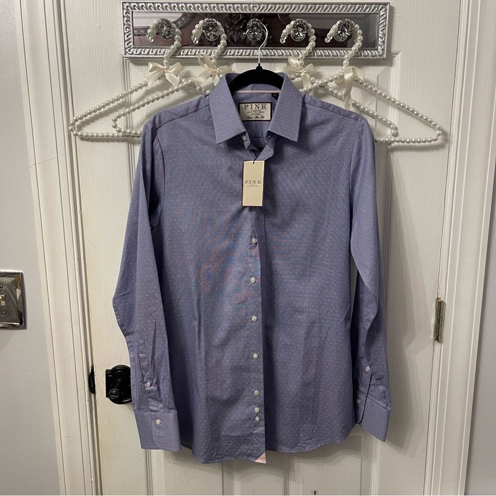PINK Thomas Pink Super Slim Fit Men's Blue Dress Shirt